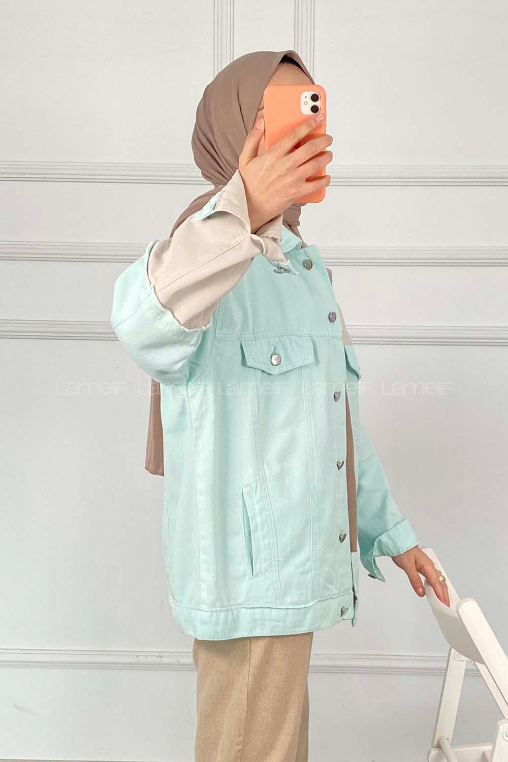 Modalamelif  Önü Çıt Çıt Boy Düğmeli Omuz Kol Garnili Mint