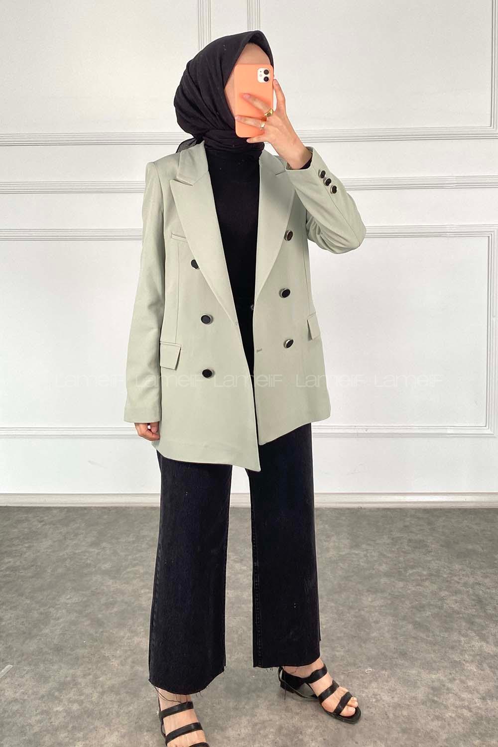 Modalamelif Önü Düğme Detaylı Ceket Çağla Yeşili