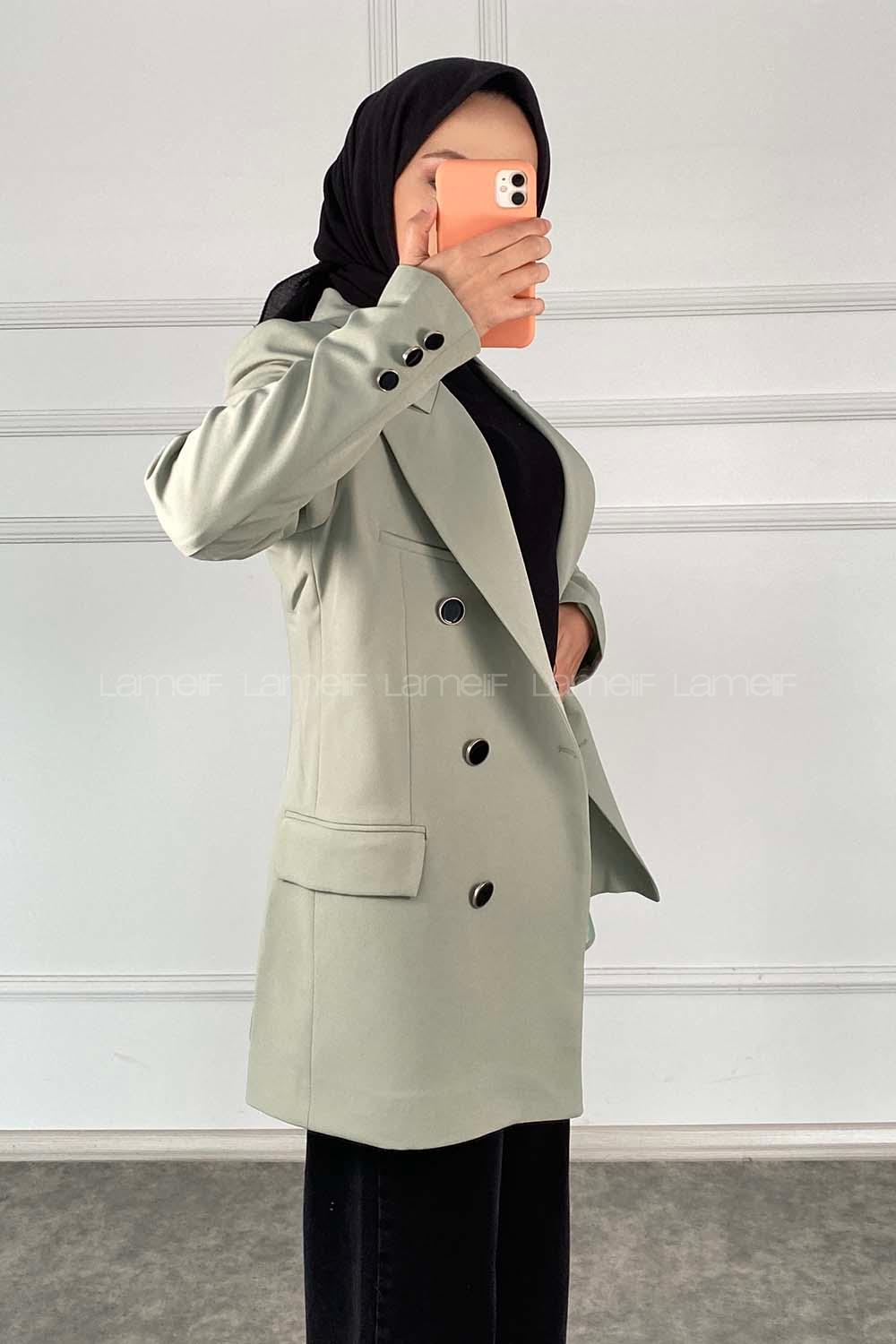 Modalamelif Önü Düğme Detaylı Ceket Çağla Yeşili