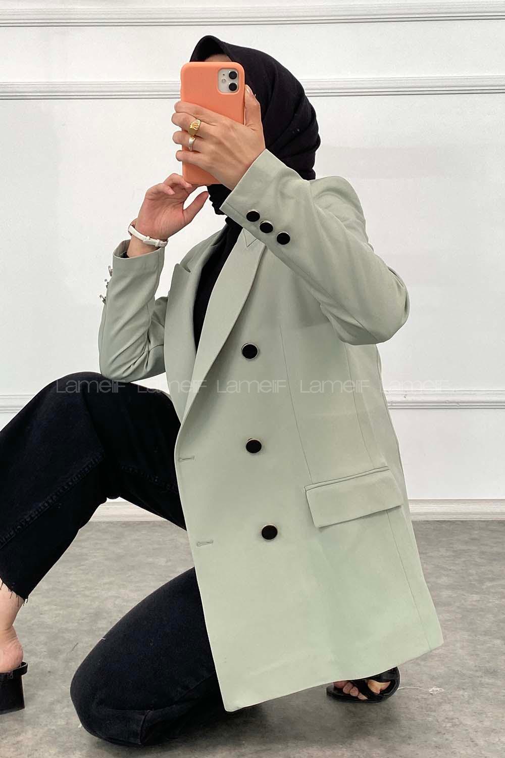 Modalamelif Önü Düğme Detaylı Ceket Çağla Yeşili