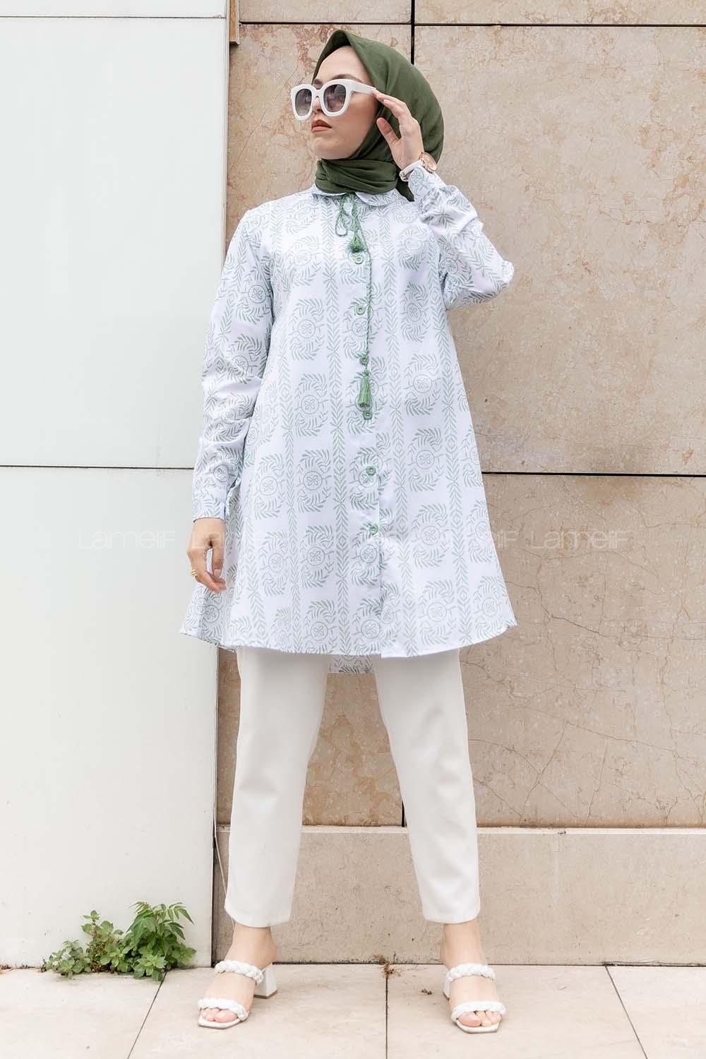 Modalamelif Yaka Bağlamalı Nakış Detaylı Çağla Yeşili