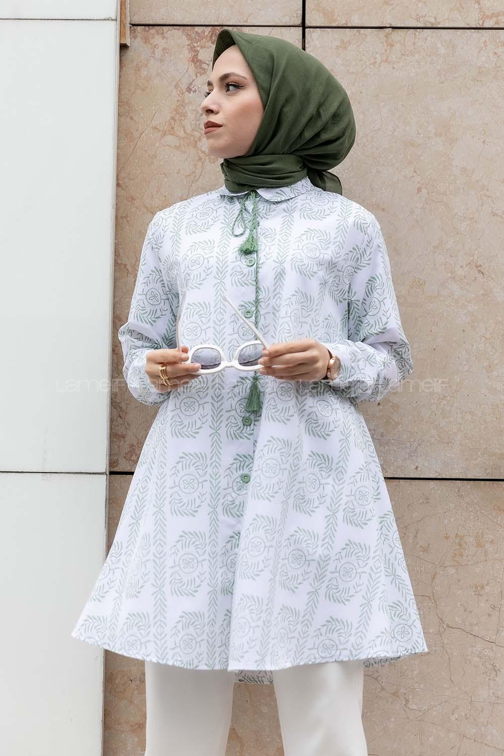 Modalamelif Yaka Bağlamalı Nakış Detaylı Çağla Yeşili