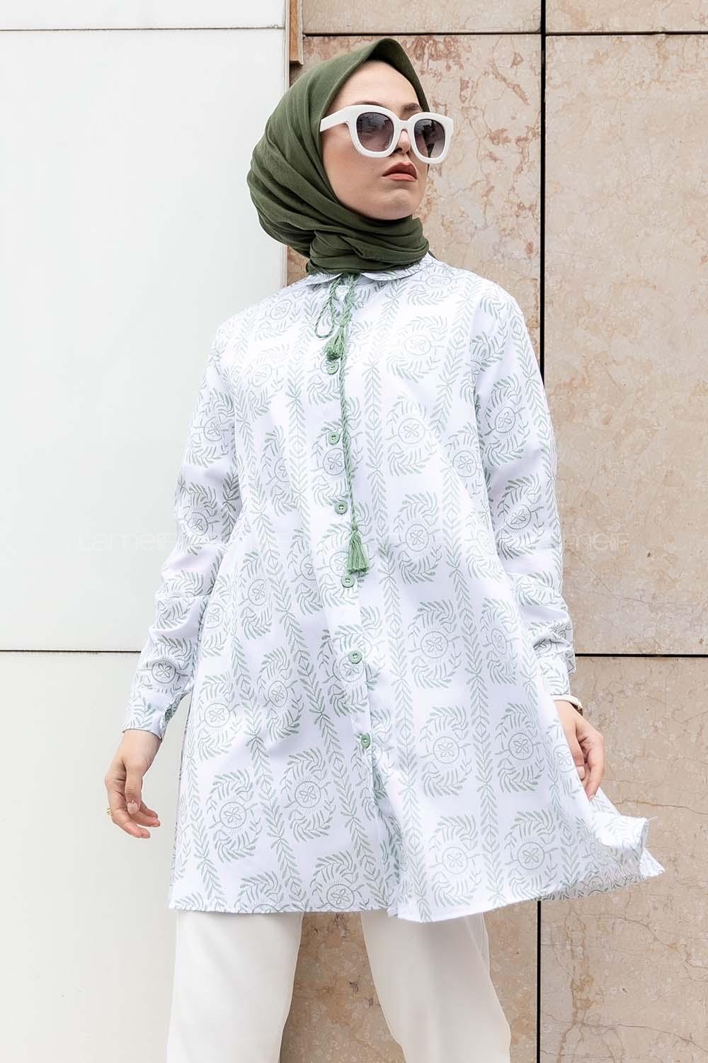 Modalamelif Yaka Bağlamalı Nakış Detaylı Çağla Yeşili