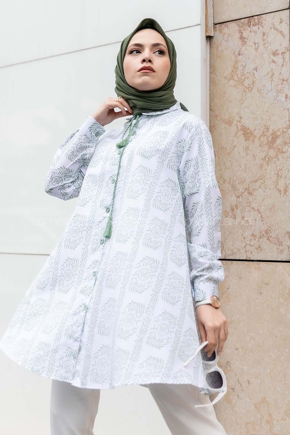 Modalamelif Yaka Bağlamalı Nakış Detaylı Çağla Yeşili