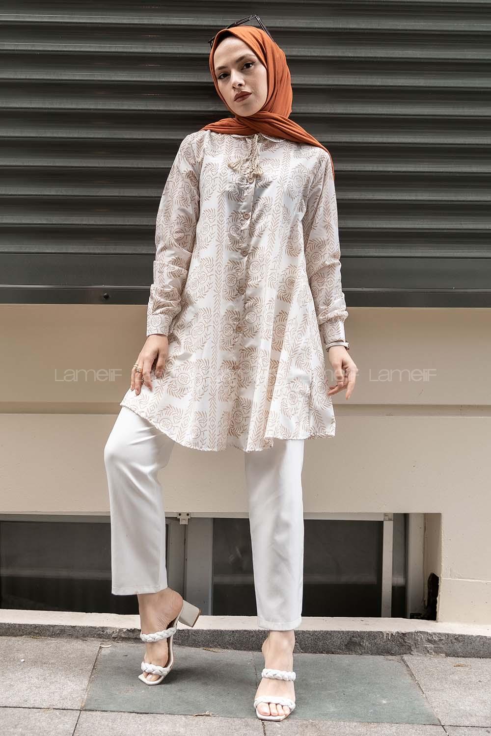 Modalamelif Yaka Bağlamalı Nakış Detaylı Sütlü Kahve