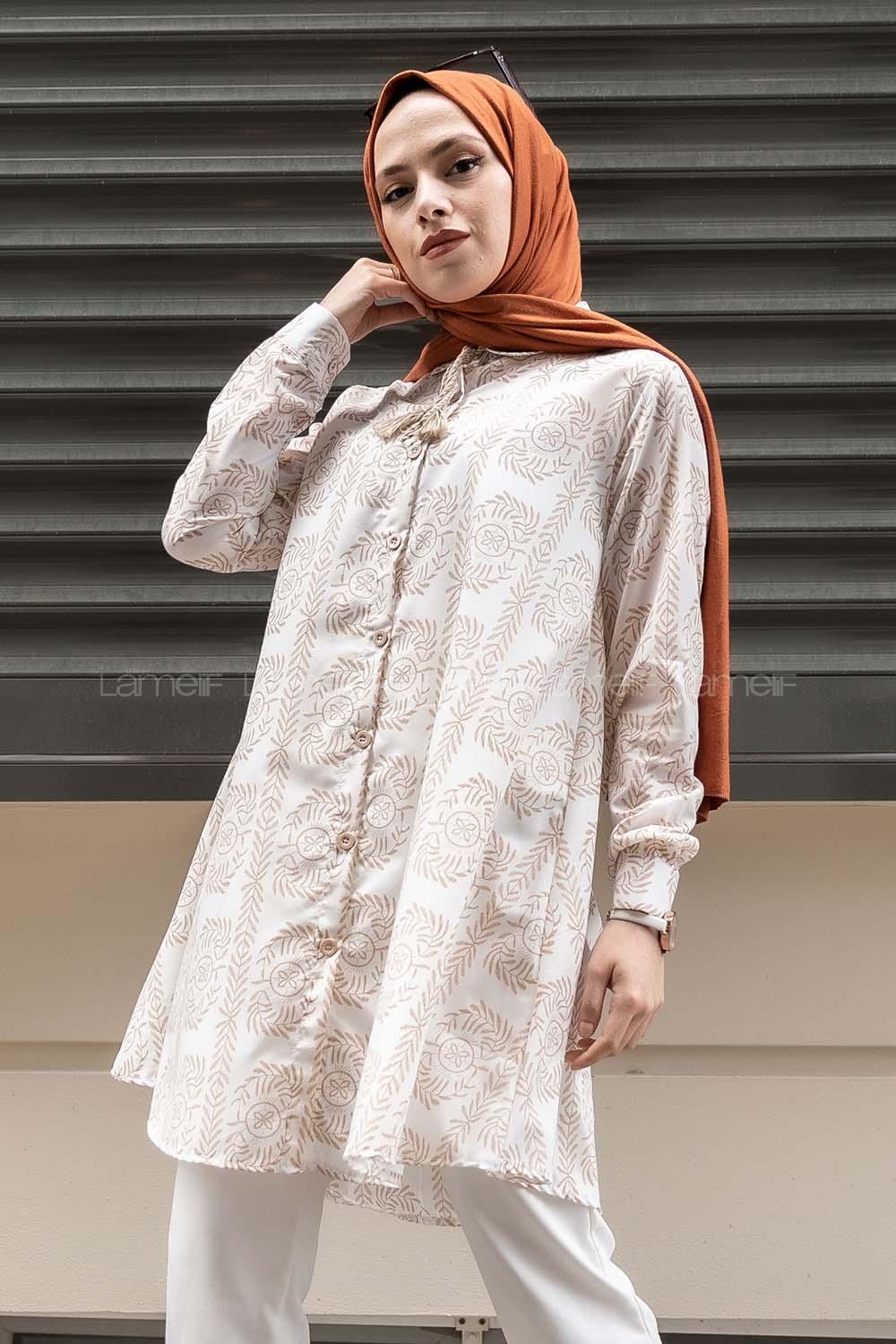 Modalamelif Yaka Bağlamalı Nakış Detaylı Sütlü Kahve