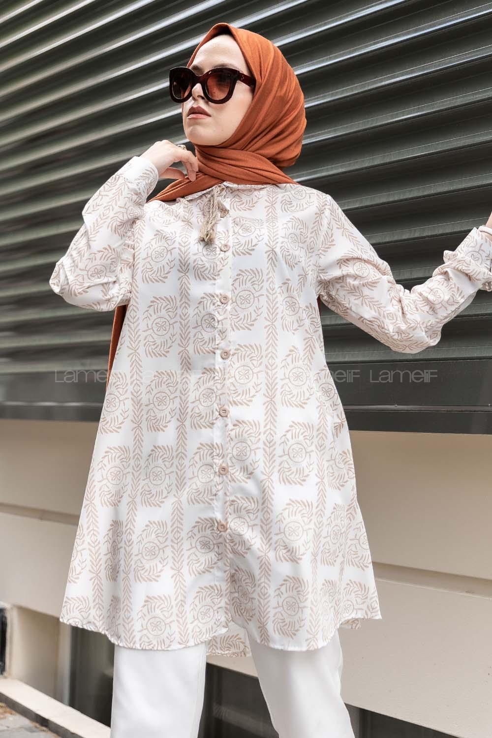 Modalamelif Yaka Bağlamalı Nakış Detaylı Sütlü Kahve