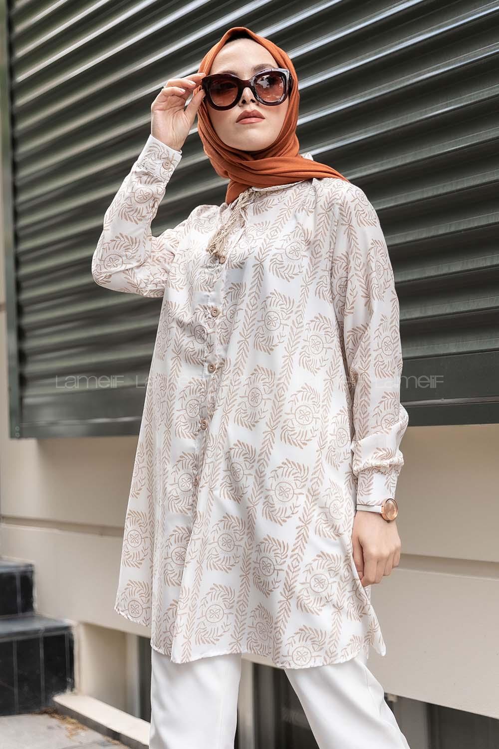 Modalamelif Yaka Bağlamalı Nakış Detaylı Sütlü Kahve