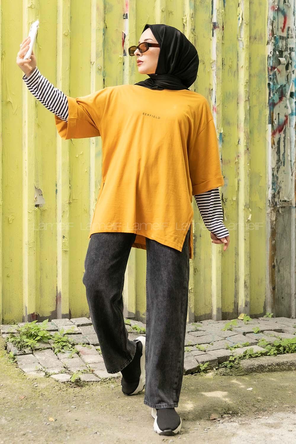 Modalamelif Berfıeld Baskılı T-shirt Hardal Sarısı