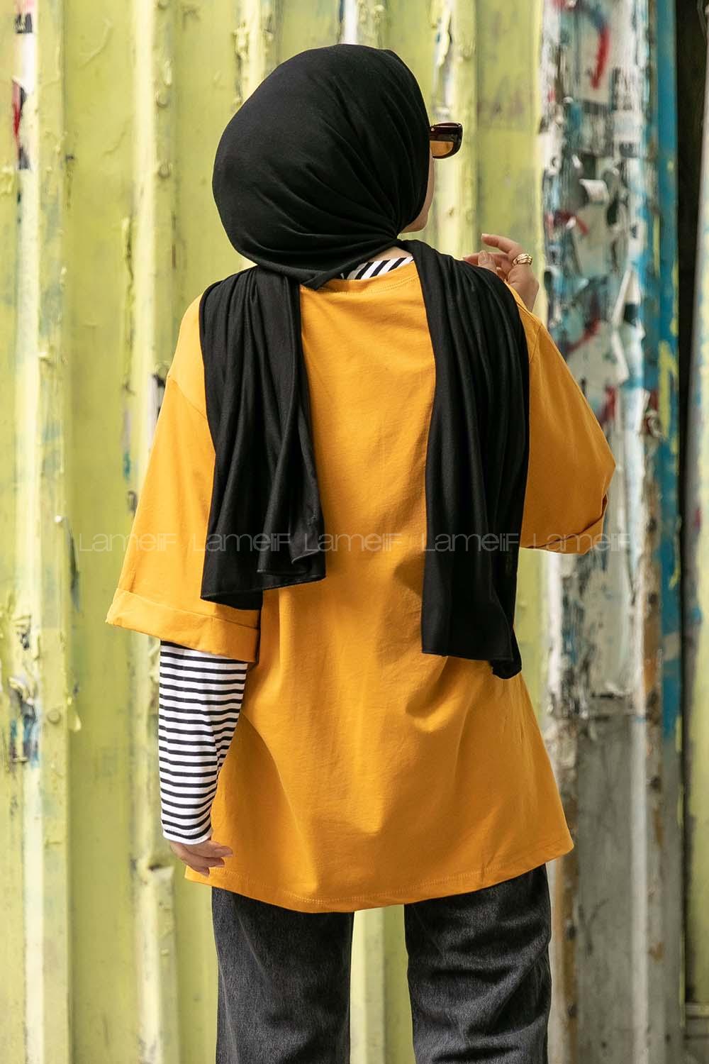 Modalamelif Berfıeld Baskılı T-shirt Hardal Sarısı