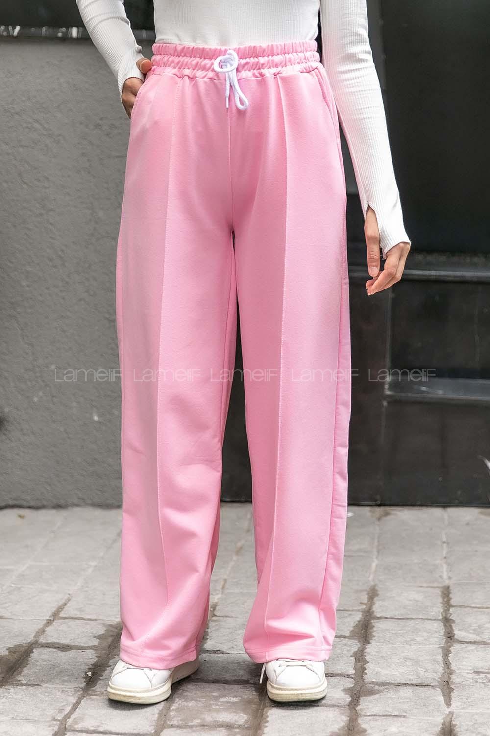 Modalamelif Bol Paça Çımalı Eşofman Pembe