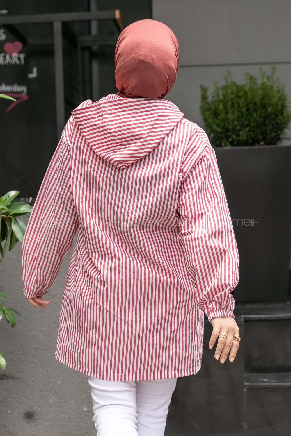 Modalamelif Kanguru Cep Çizgili Tunik Gül