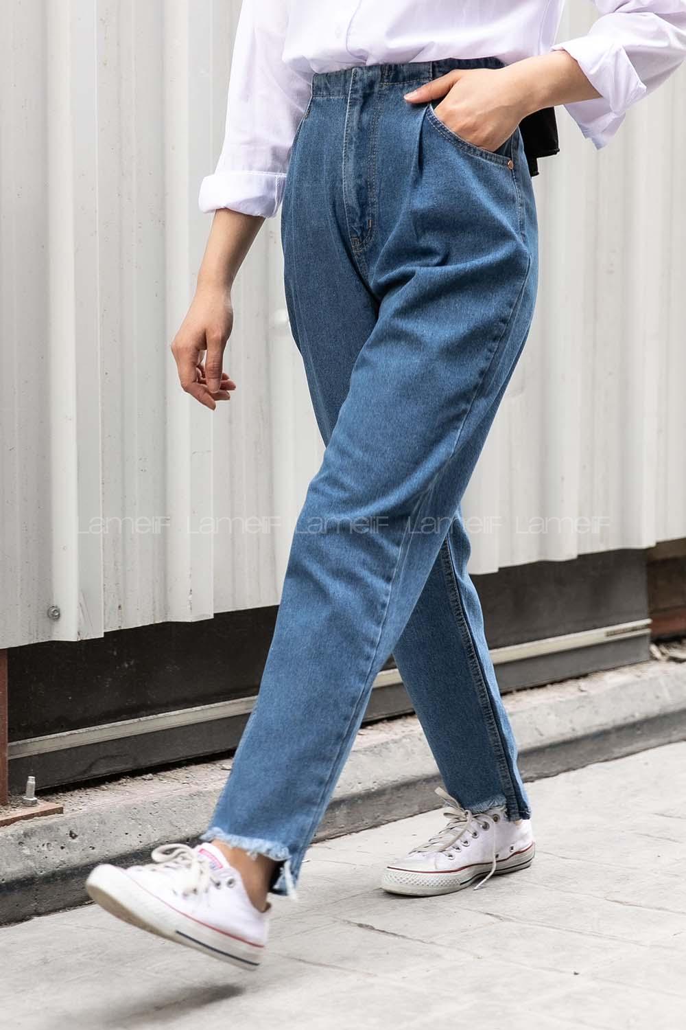 Modalamelif Yüksel Bel Paçası Kesik Jean Kot Mavisi