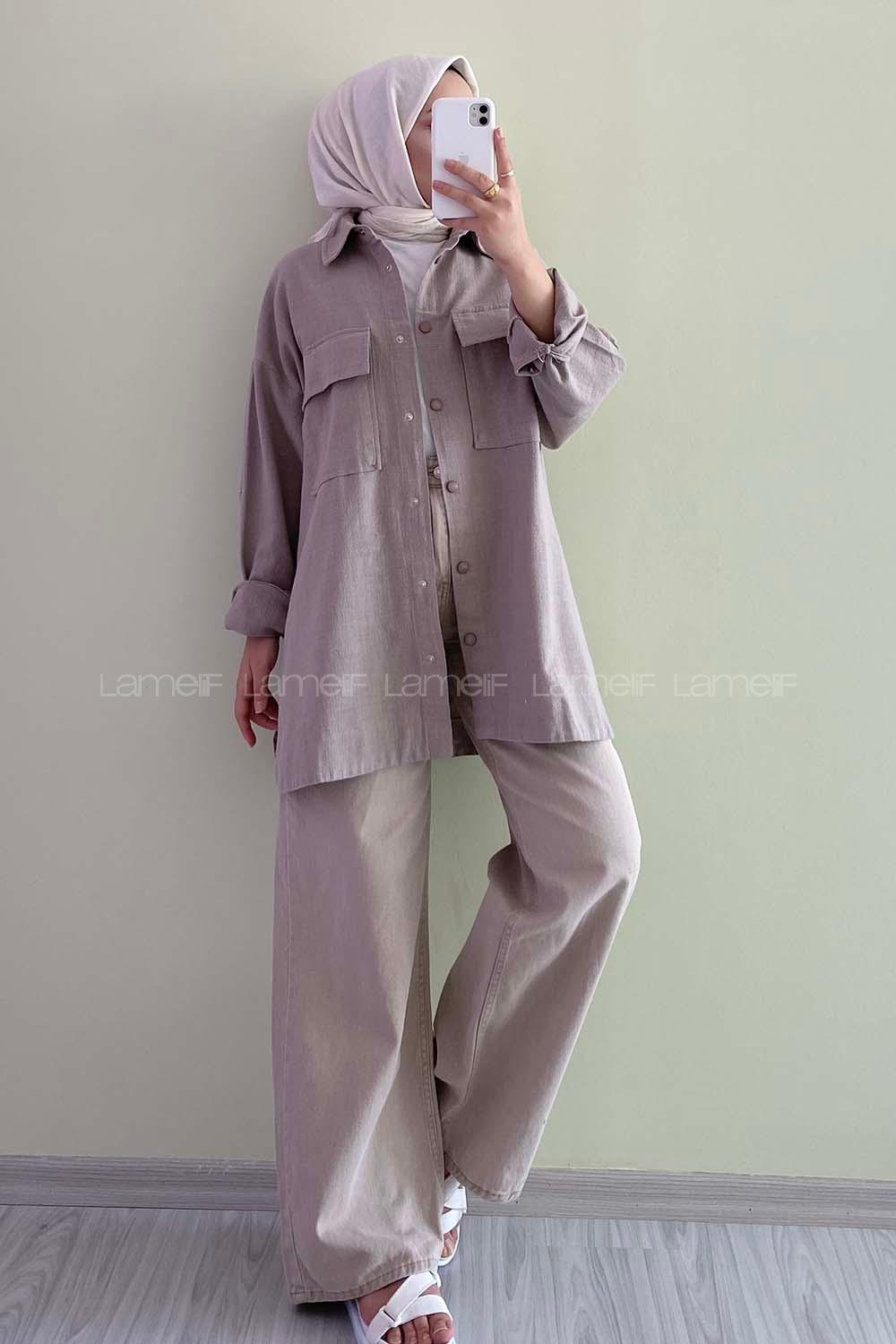 Modalamelif Çift Cep Detaylı Önü  Boydan Düğmeli Ceket Gri