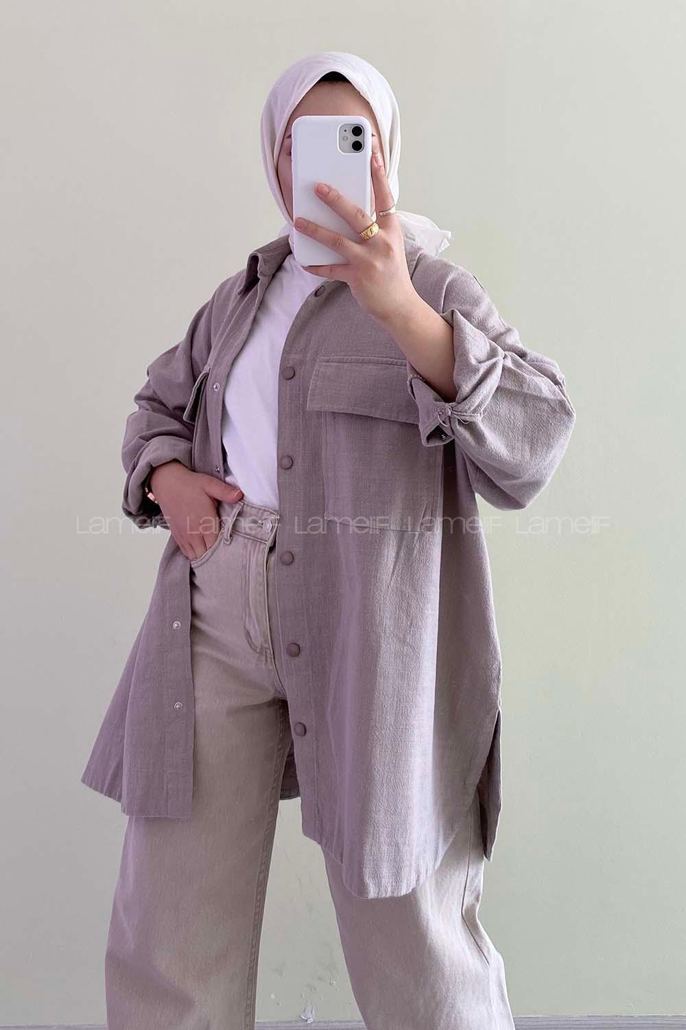 Modalamelif Çift Cep Detaylı Önü  Boydan Düğmeli Ceket Gri