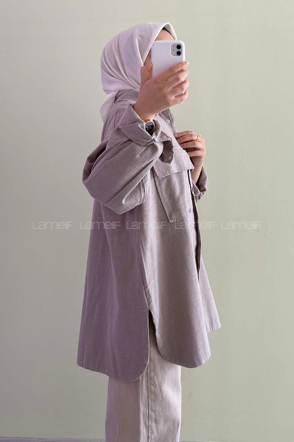 Modalamelif Çift Cep Detaylı Önü  Boydan Düğmeli Ceket Gri