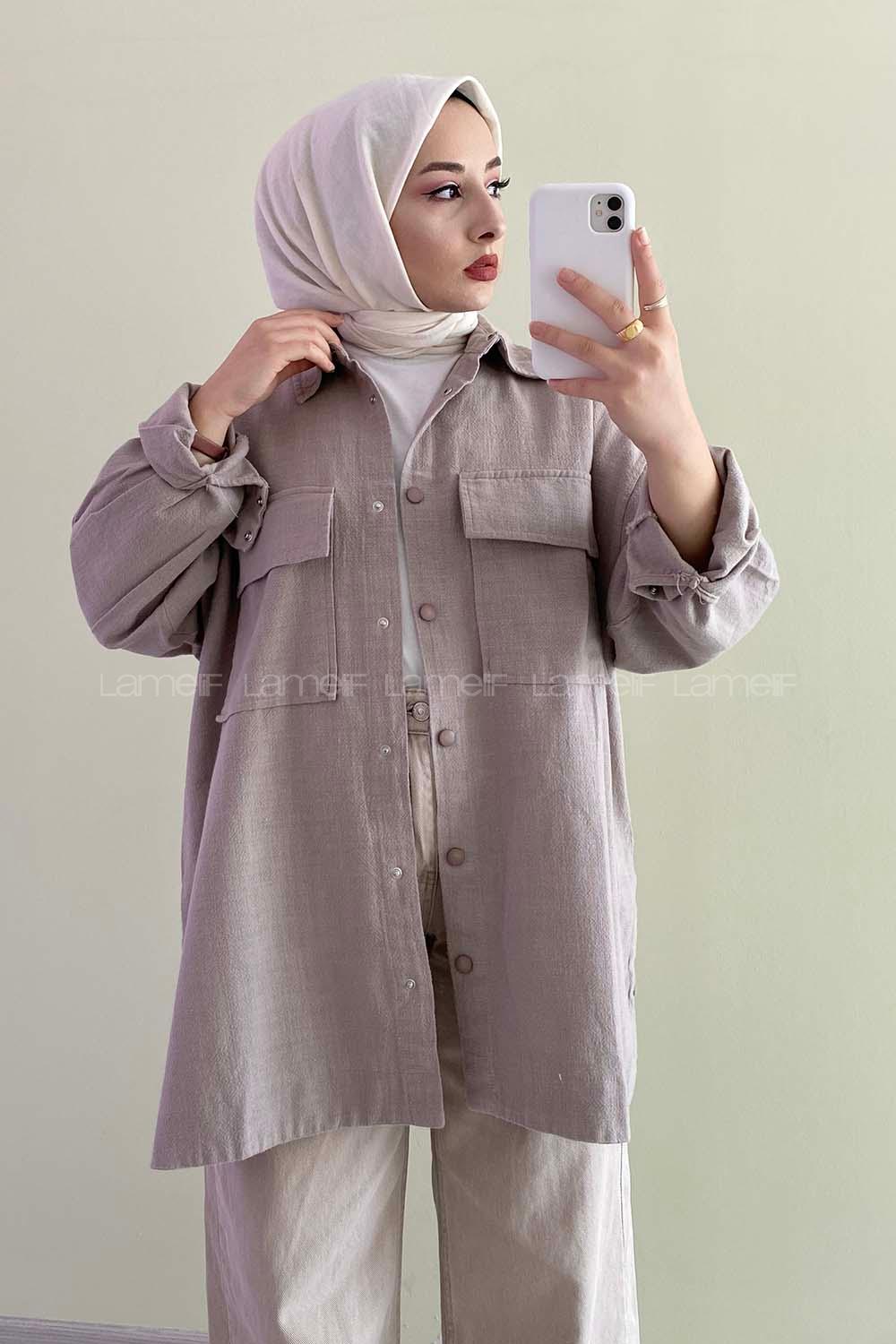 Modalamelif Çift Cep Detaylı Önü  Boydan Düğmeli Ceket Gri