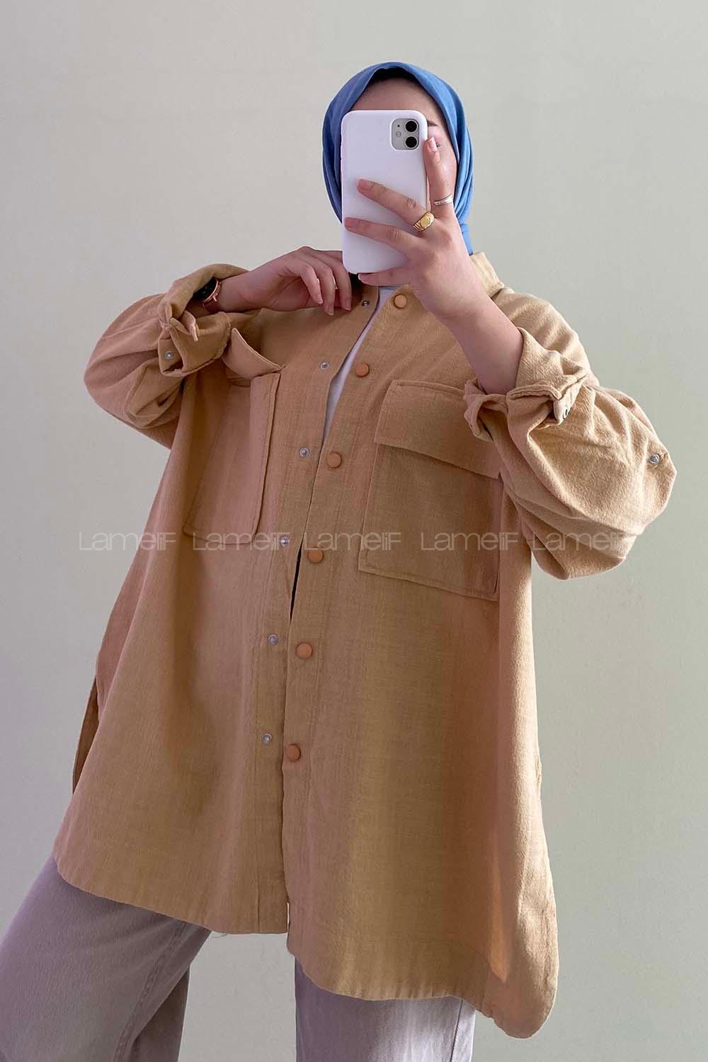 Modalamelif Çift Cep Detaylı Önü  Boydan Düğmeli Ceket Hardal Sarısı