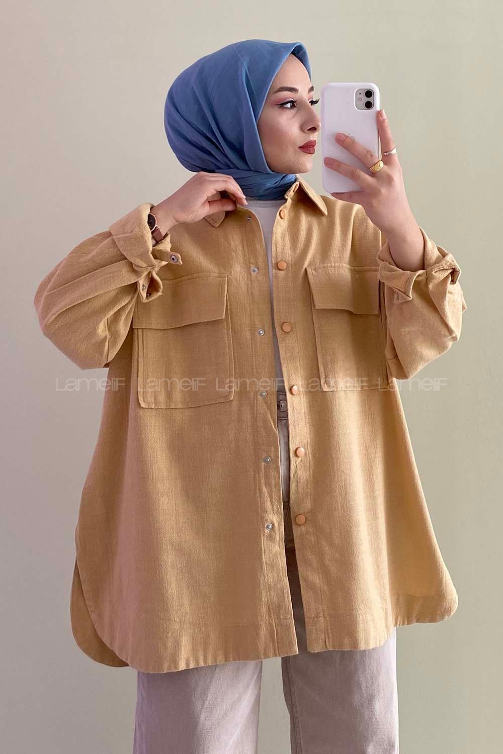 Modalamelif Çift Cep Detaylı Önü  Boydan Düğmeli Ceket Hardal Sarısı