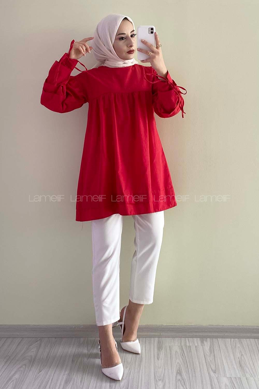 Modalamelif Kol Bağlamalı Tunik Kırmızı