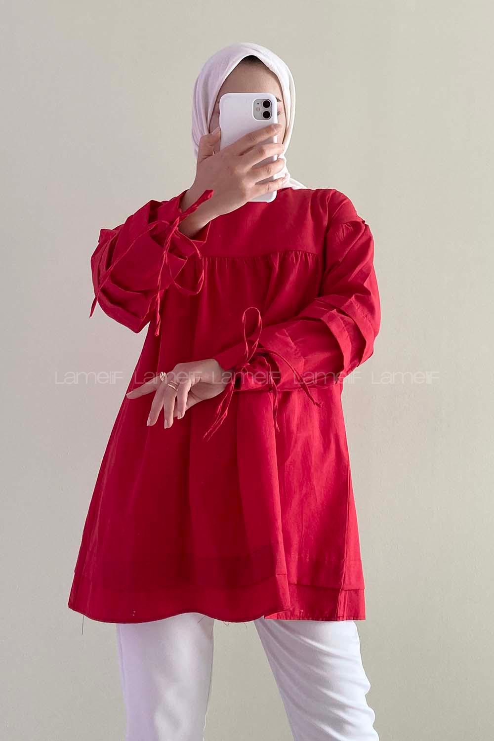 Modalamelif Kol Bağlamalı Tunik Kırmızı