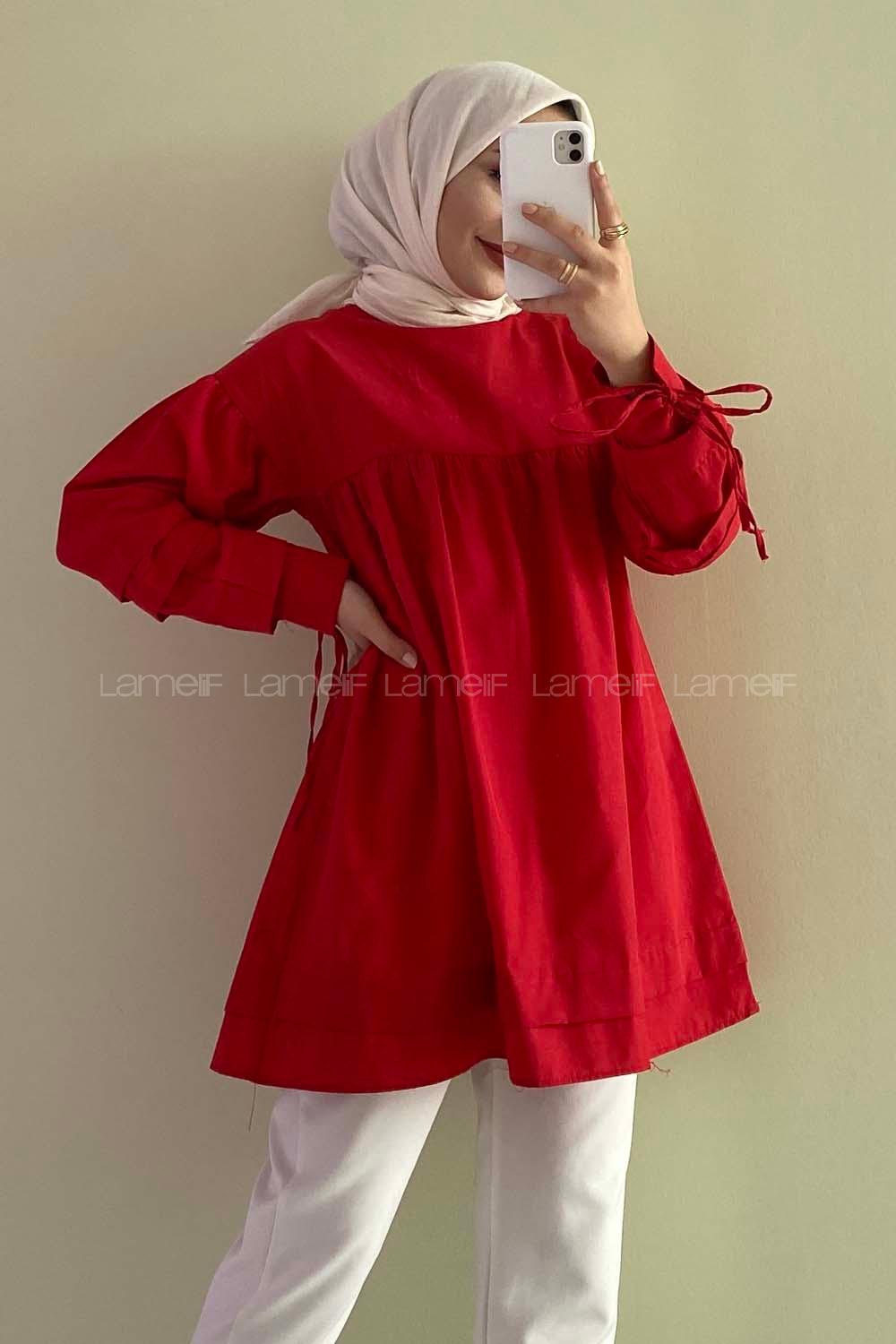 Modalamelif Kol Bağlamalı Tunik Kırmızı