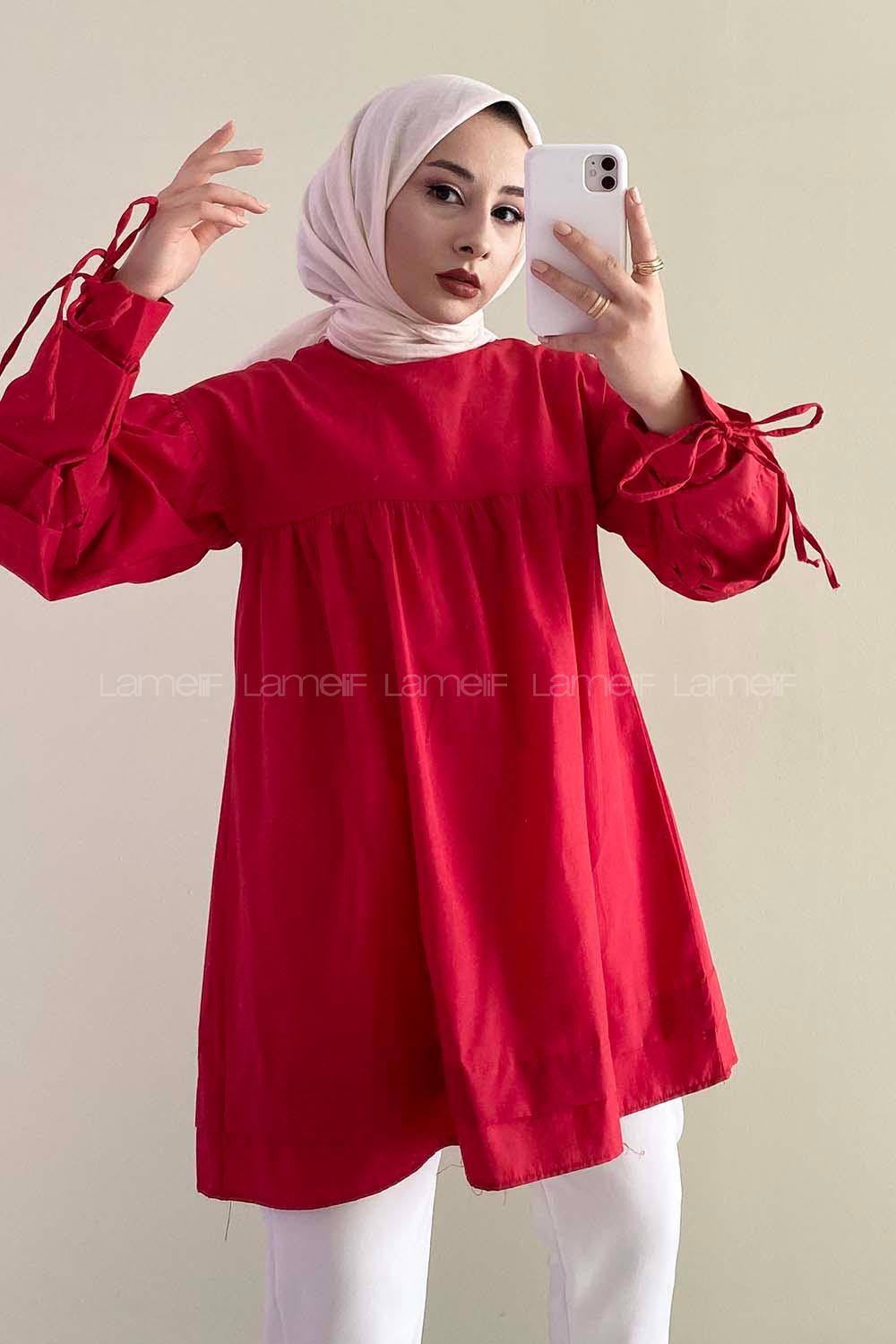 Modalamelif Kol Bağlamalı Tunik Kırmızı