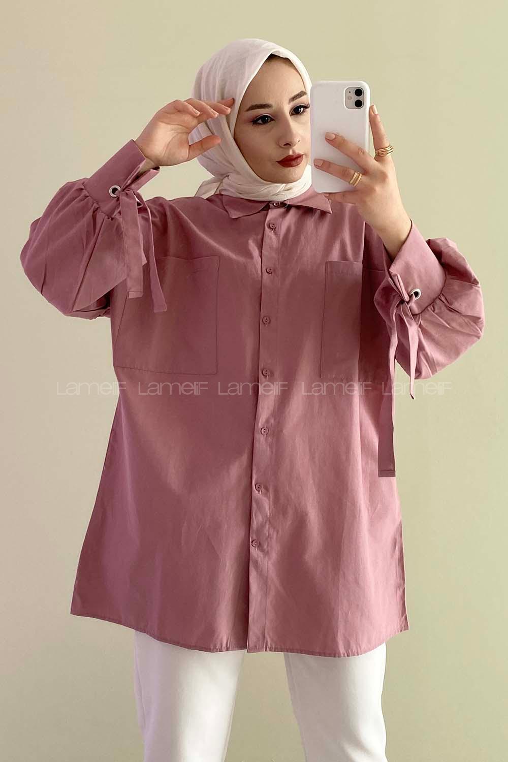 Modalamelif Kuşgözü Bağcıklı Çift Cepli Gömlek Açık Mor