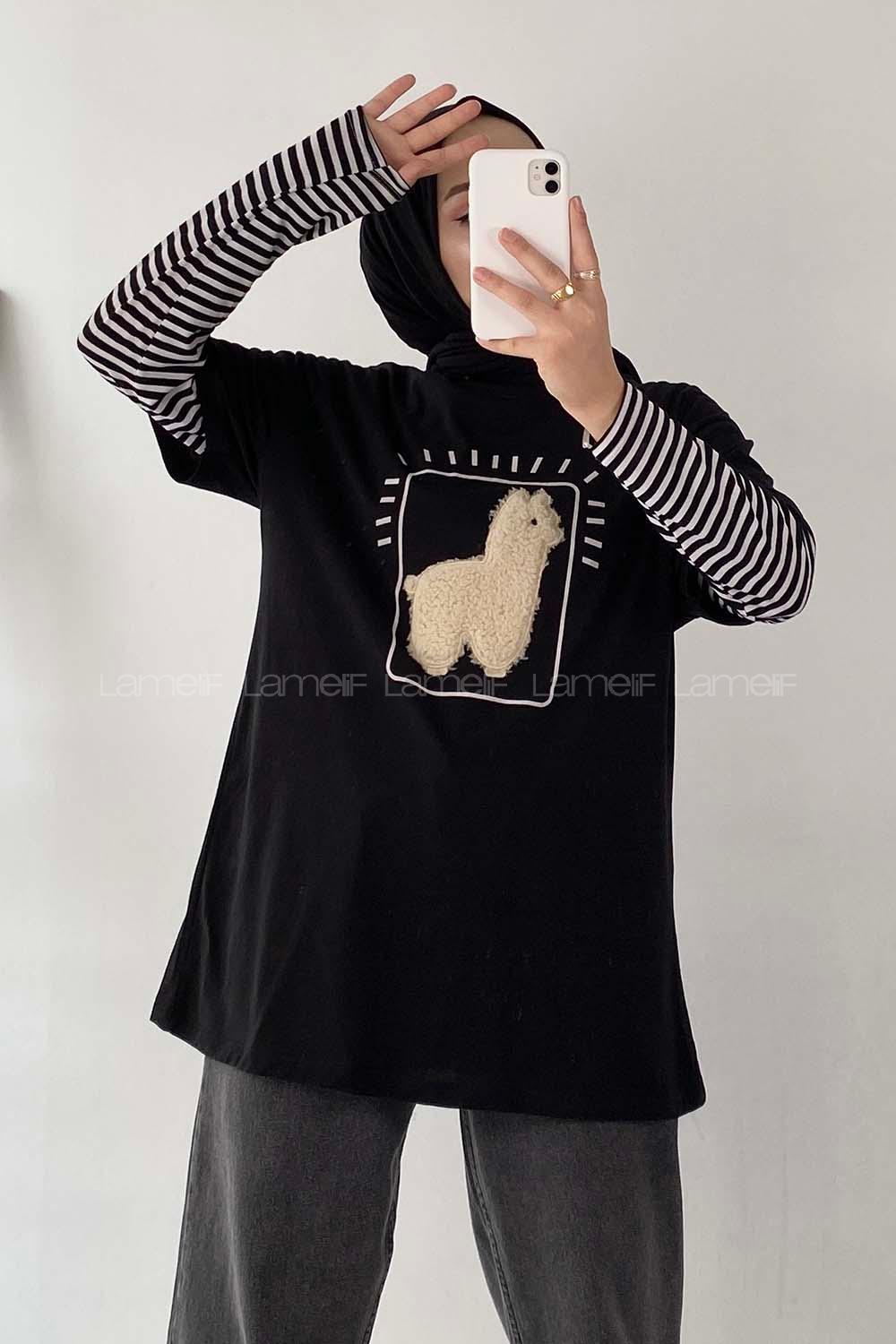 Modalamelif Lama Baskılı Oversize T-Shirt  Siyah