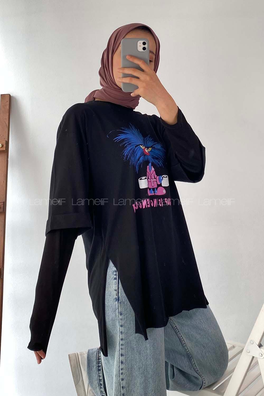 Modalamelif One Cup Is Yazılı Baskılı Oversize T-Shirt Siyah