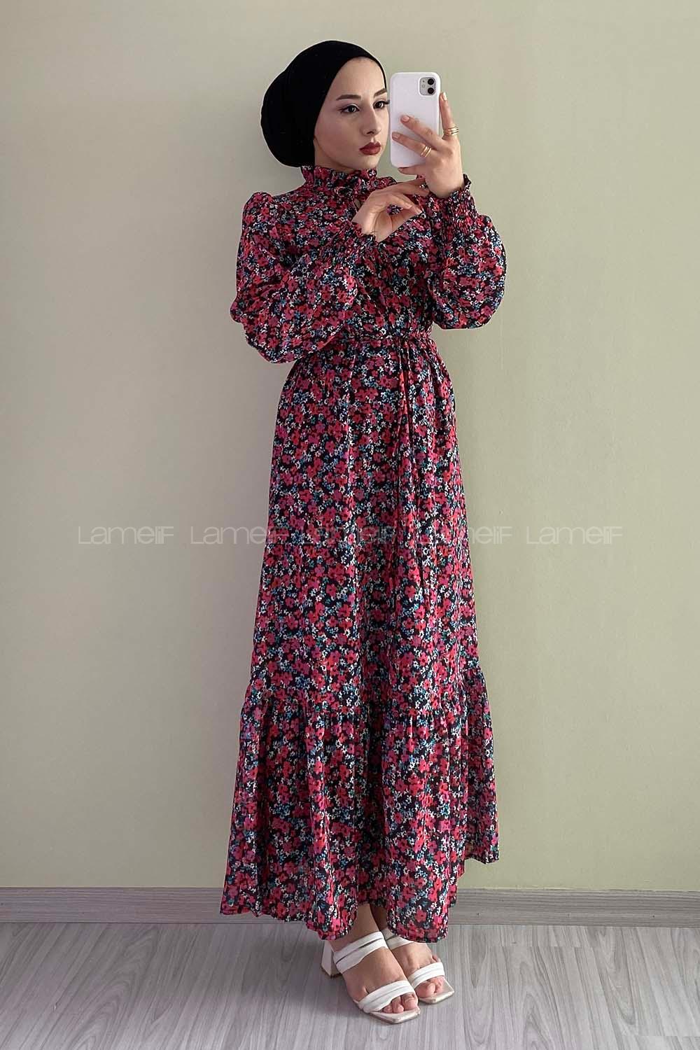 Modalamelif Yaka Bağlamalı Çiçek Model Fırfır Detaylı Gül