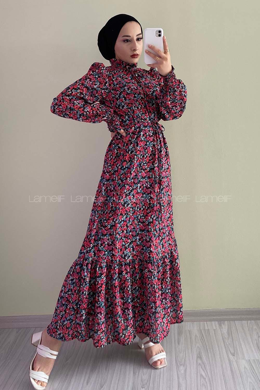 Modalamelif Yaka Bağlamalı Çiçek Model Fırfır Detaylı Gül