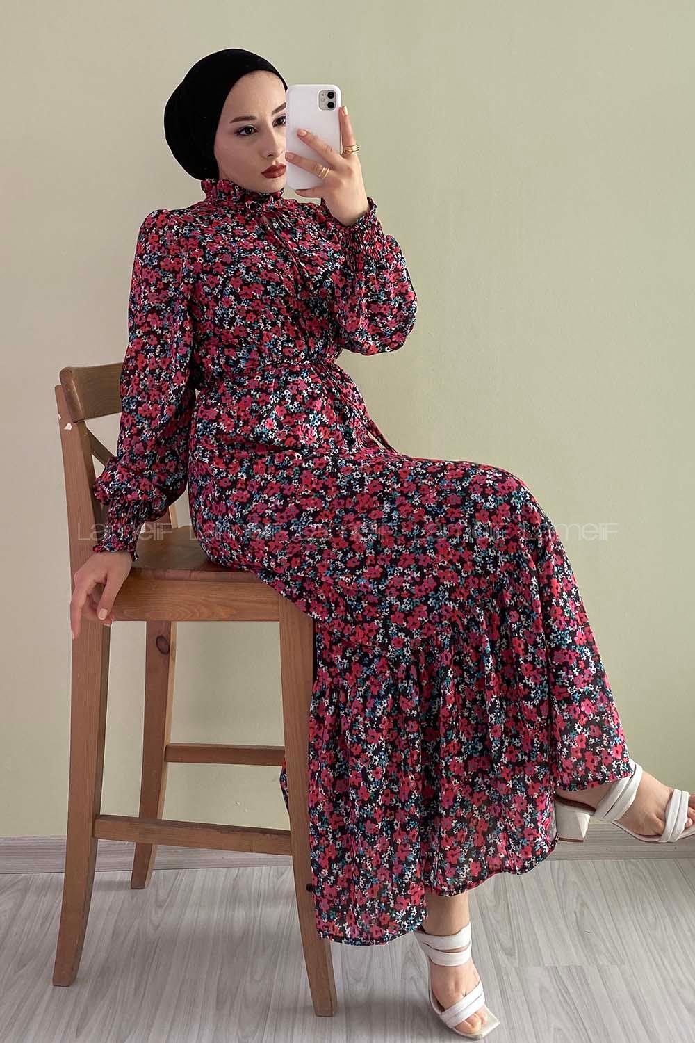 Modalamelif Yaka Bağlamalı Çiçek Model Fırfır Detaylı Gül