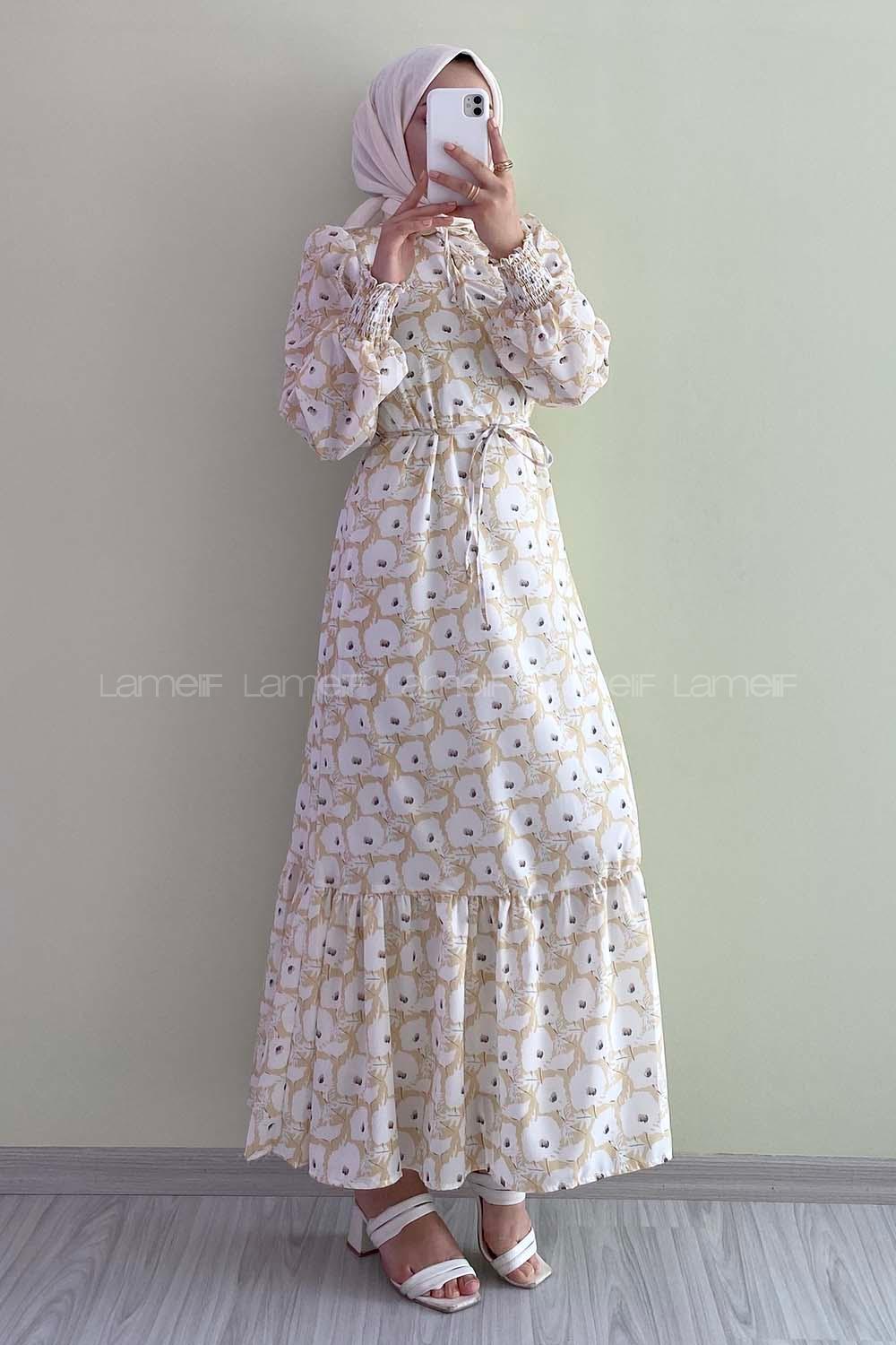 Modalamelif Yaka Bağlamalı Çiçek Model Fırfır Detaylı Sarı