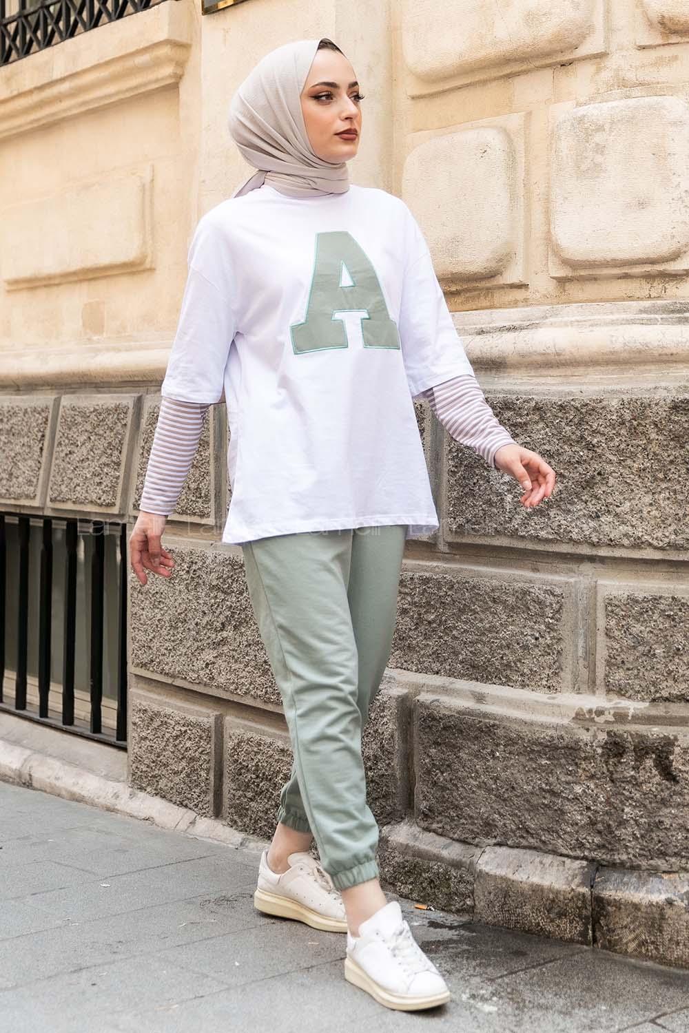 Modalamelif  A Nakış Detaylı İkili Takım Çağla Yeşili