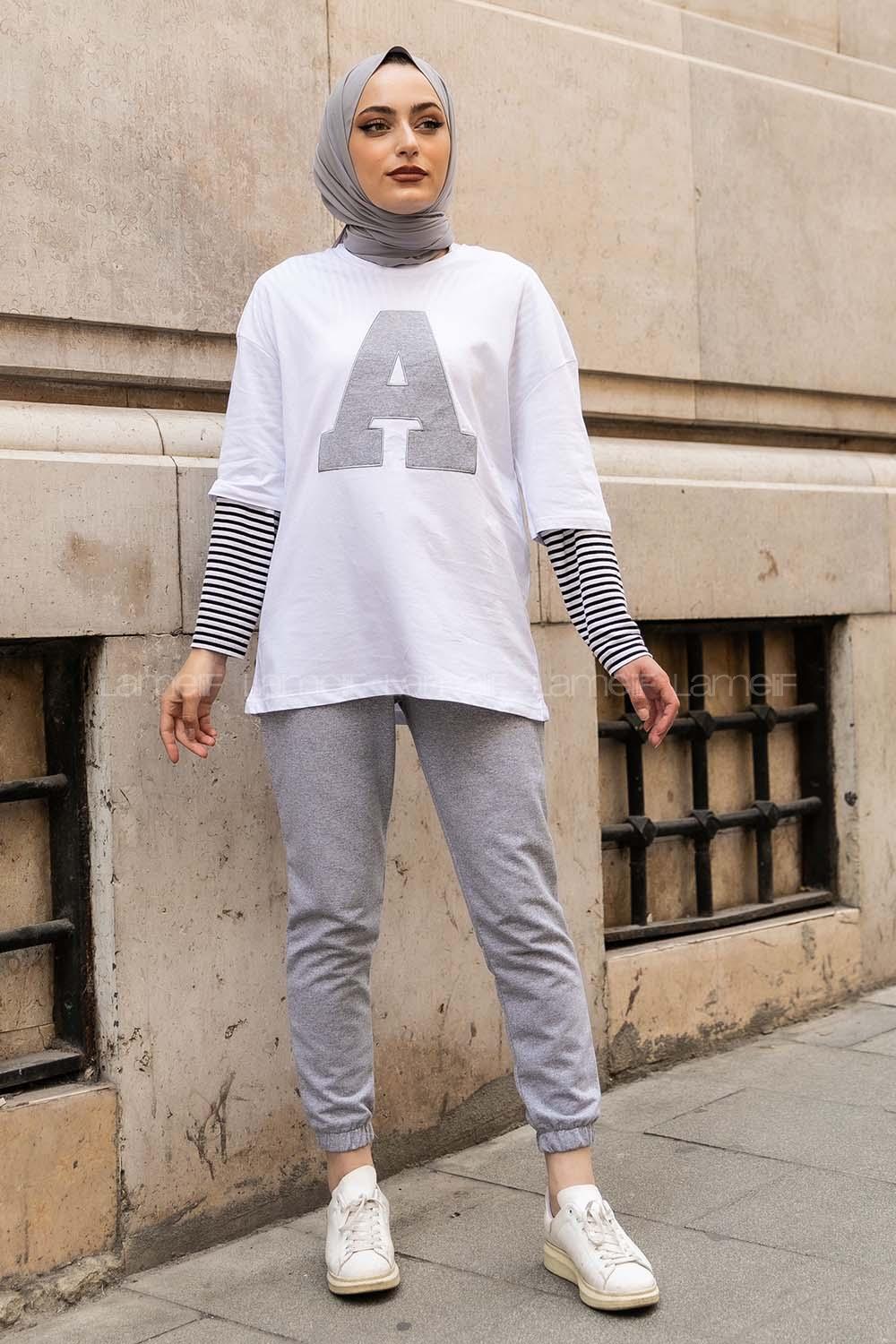 Modalamelif  A Nakış Detaylı İkili Takım Gri