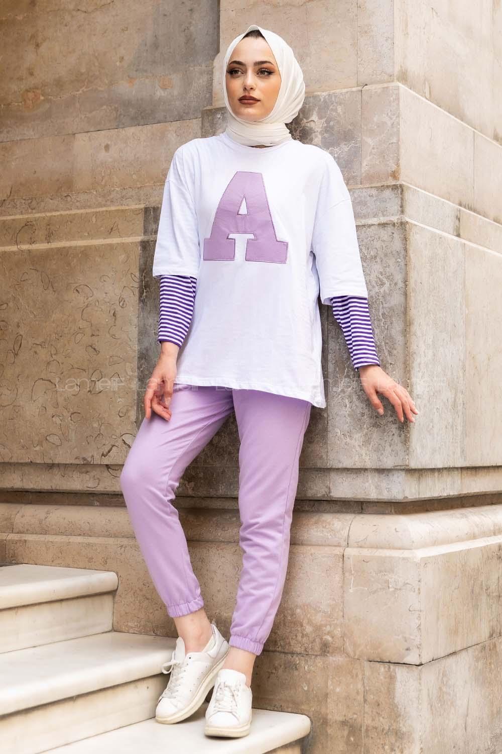 Modalamelif  A Nakış Detaylı İkili Takım Lila