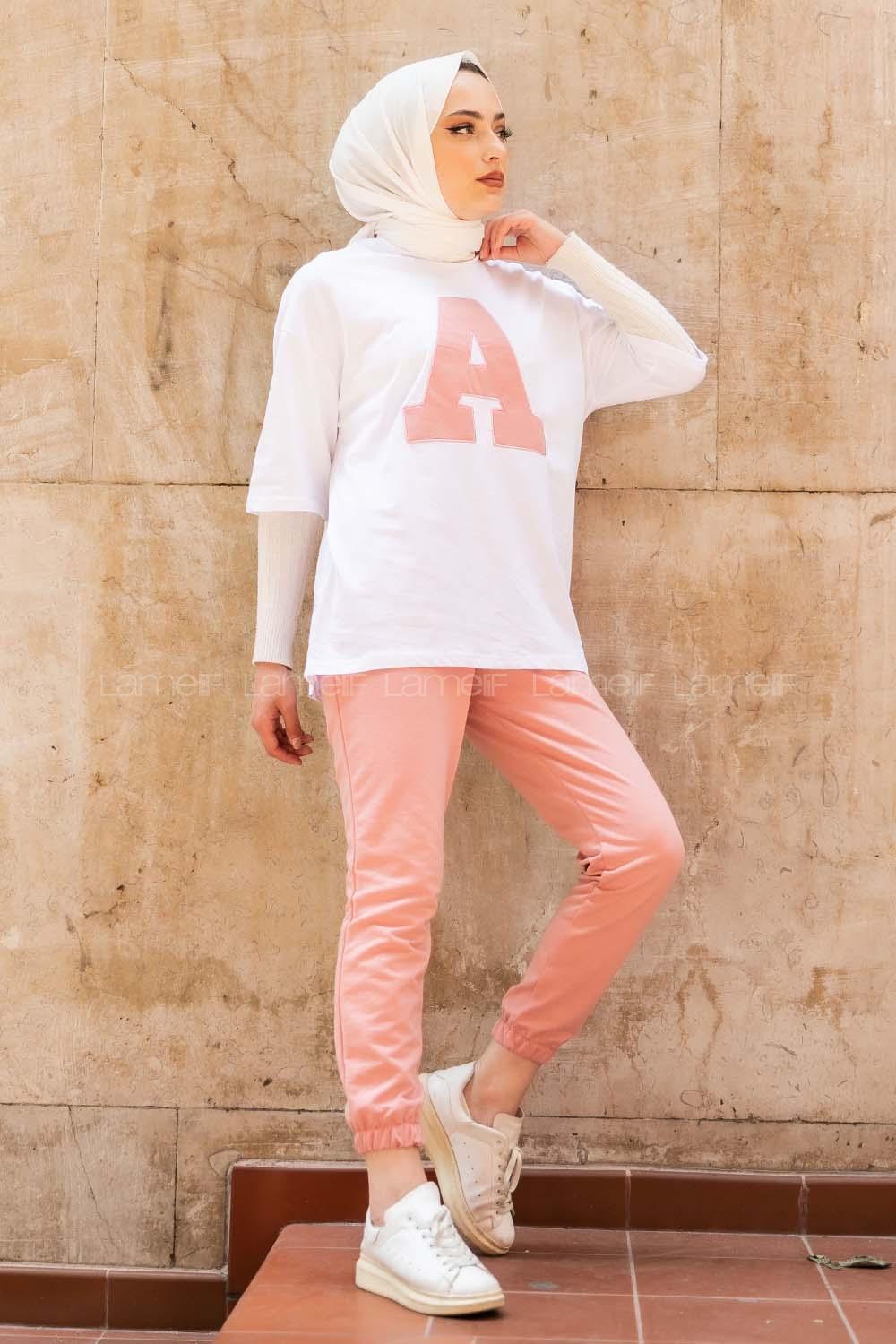 Modalamelif  A Nakış Detaylı İkili Takım Pembe