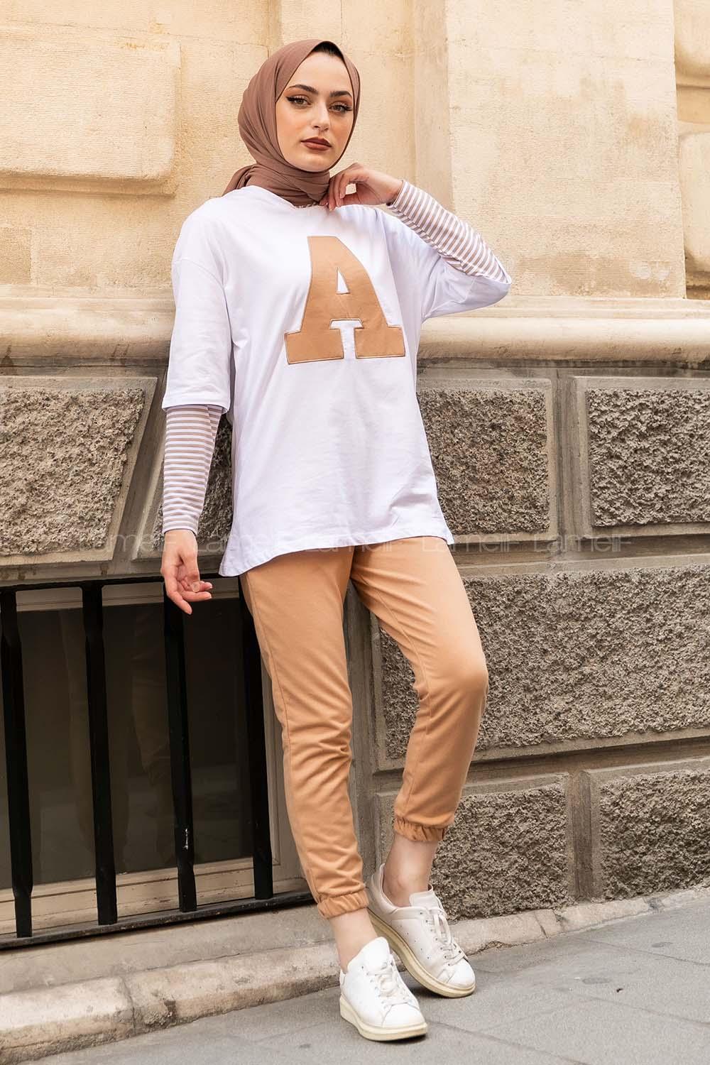 Modalamelif  A Nakış Detaylı İkili Takım Sütlü Kahve