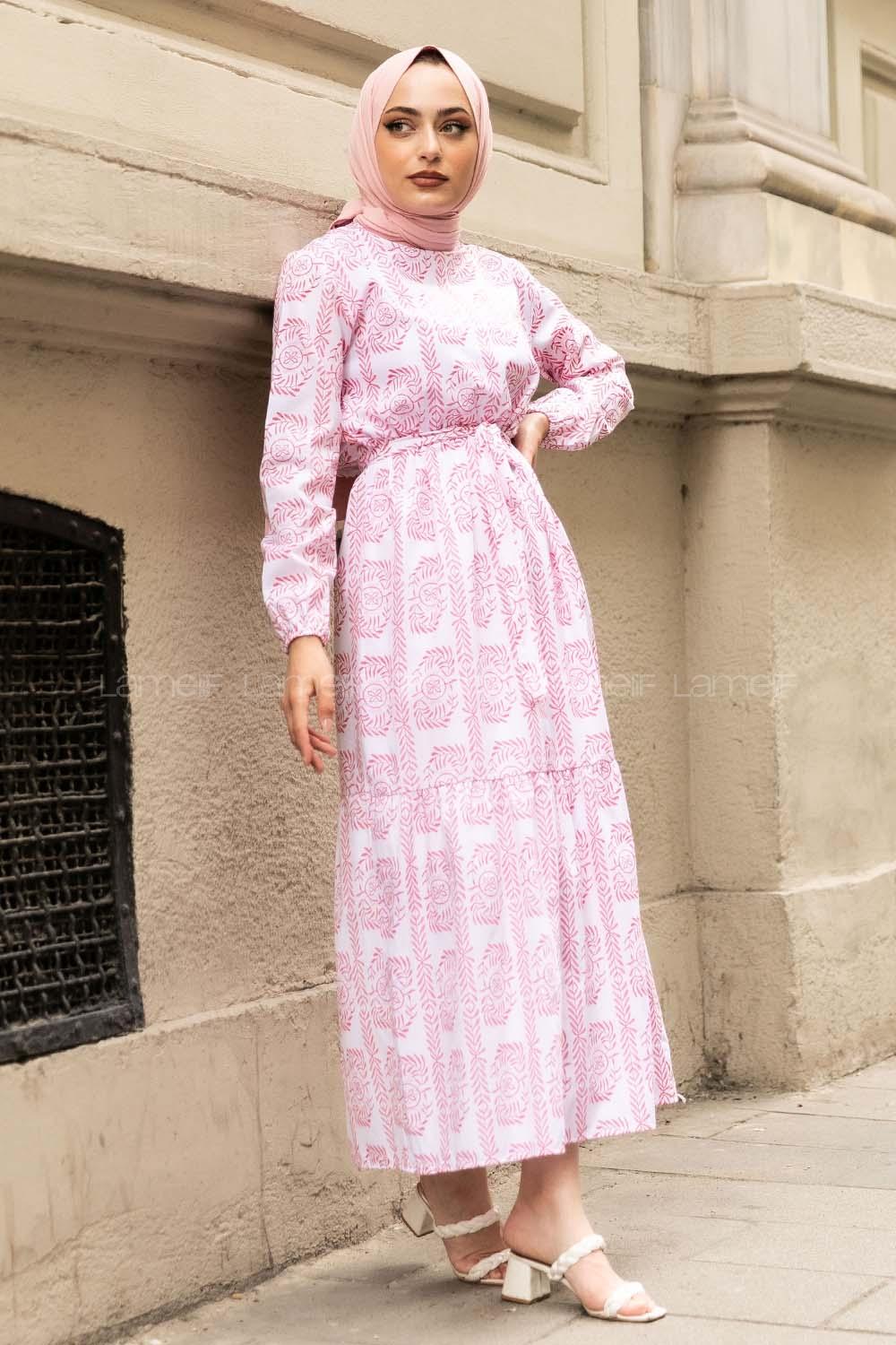 Modalamelif Beli Kuşaklı Nakış Detaylı  Elbise Kırmızı