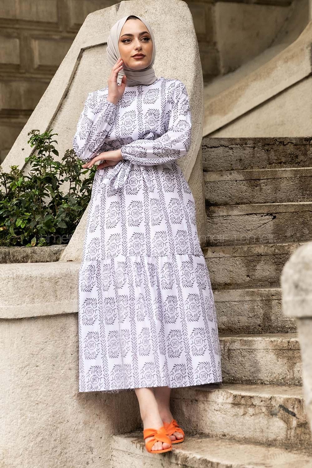 Modalamelif Beli Kuşaklı Nakış Detaylı  Elbise Siyah