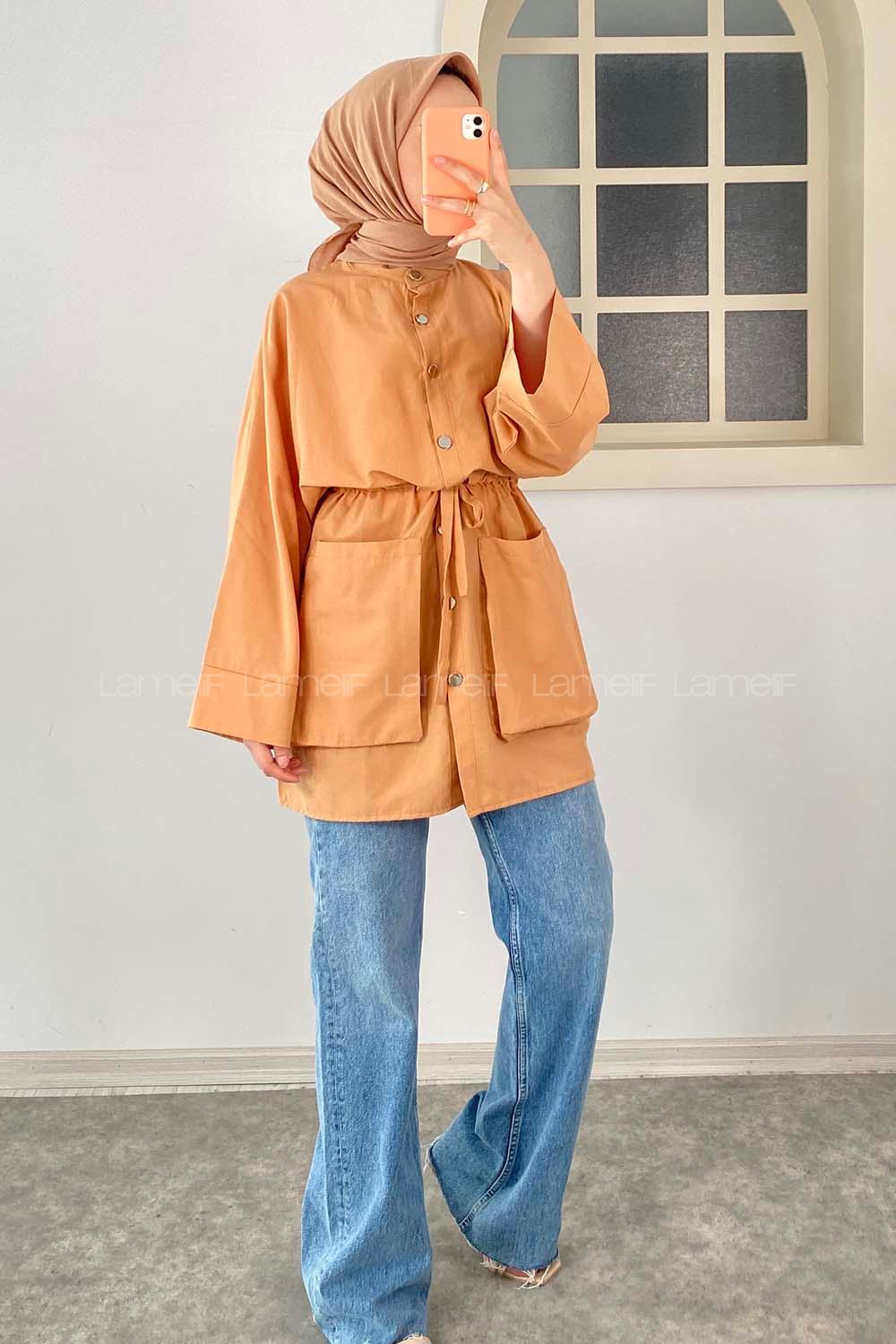 Modalamelif Hakim Yaka Bel Bağcıklı Tunik Somon