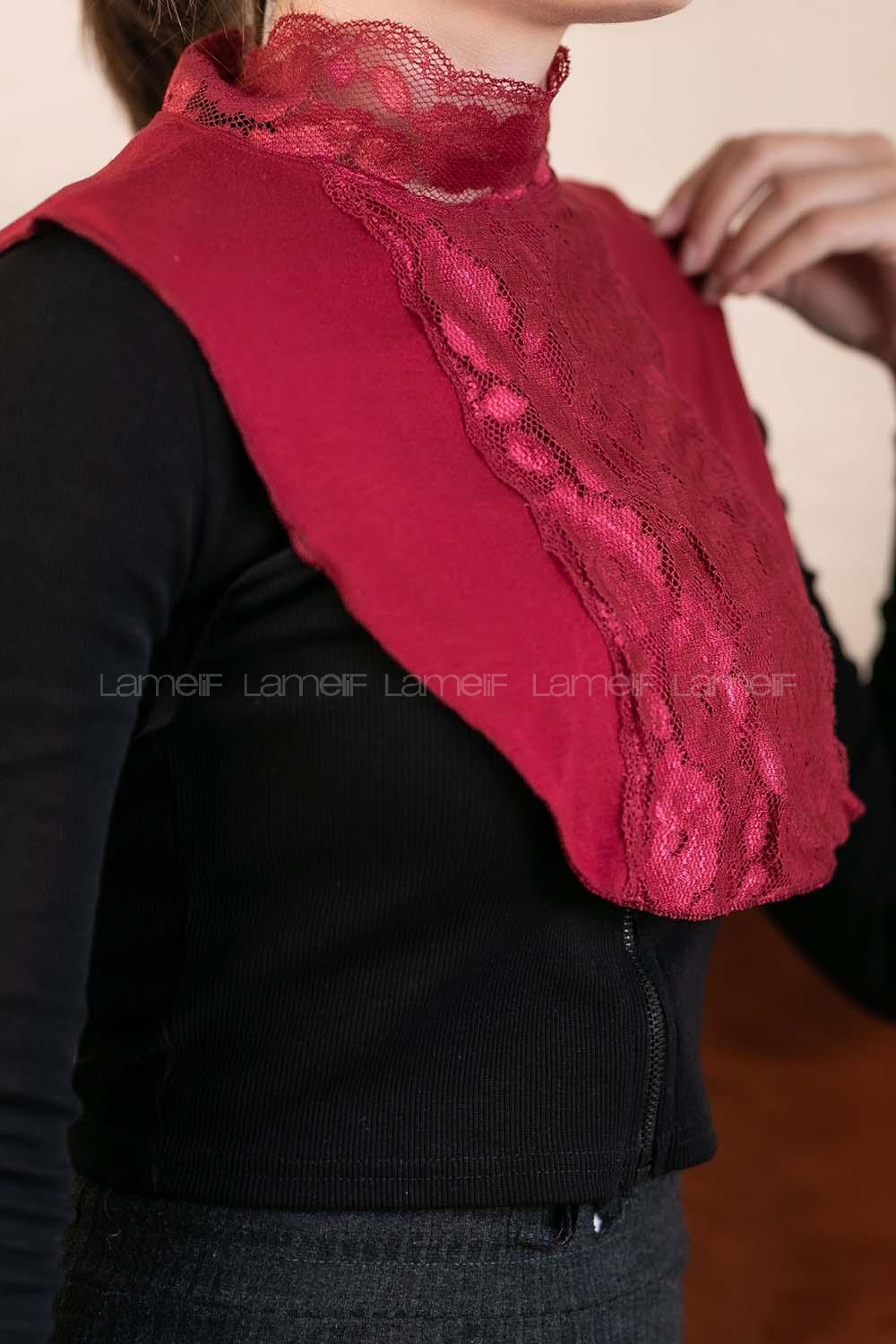 Modalamelif Lüx Dantelli Boyunluk Bordo