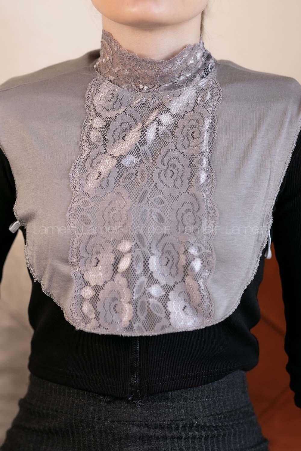 Modalamelif Lüx Dantelli Boyunluk Gri