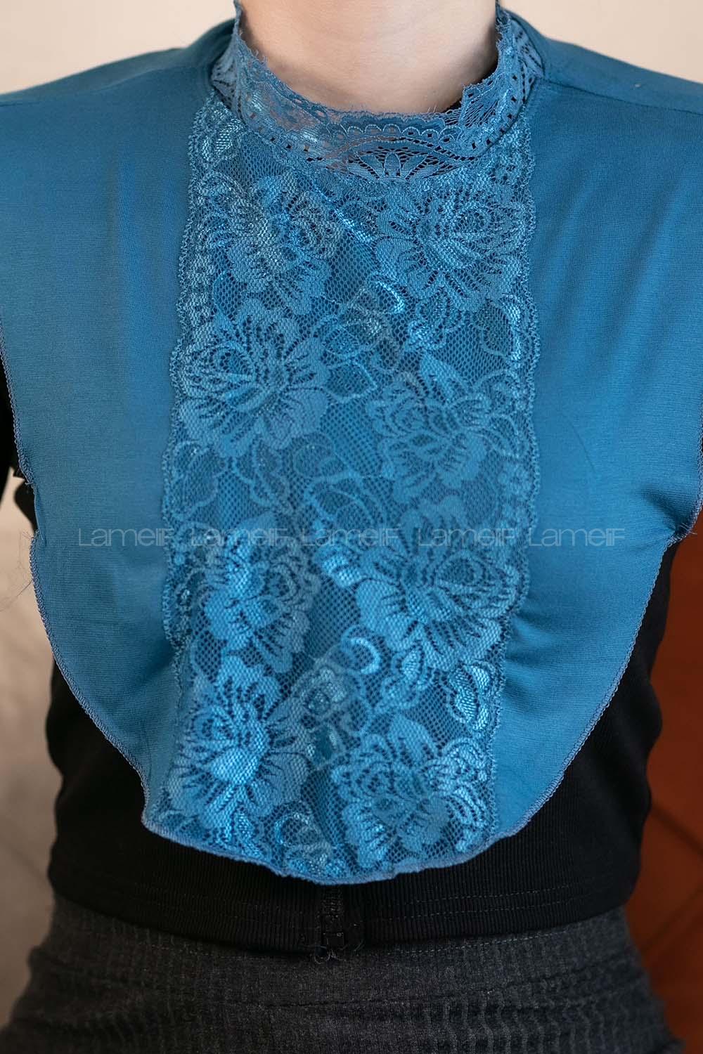 Modalamelif Lüx Dantelli Boyunluk Petrol Mavisi