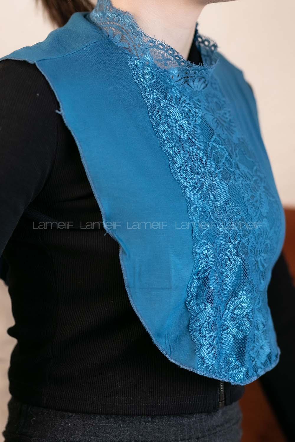 Modalamelif Lüx Dantelli Boyunluk Petrol Mavisi