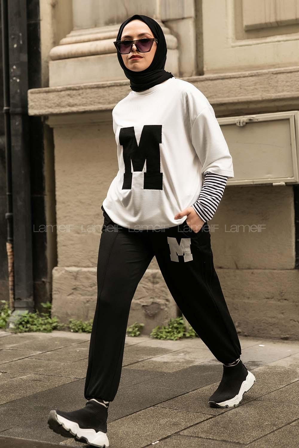 Modalamelif M Nakış Detaylı İkili Takım Siyah