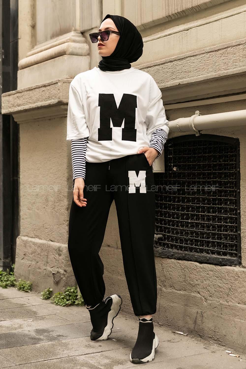 Modalamelif M Nakış Detaylı İkili Takım Siyah