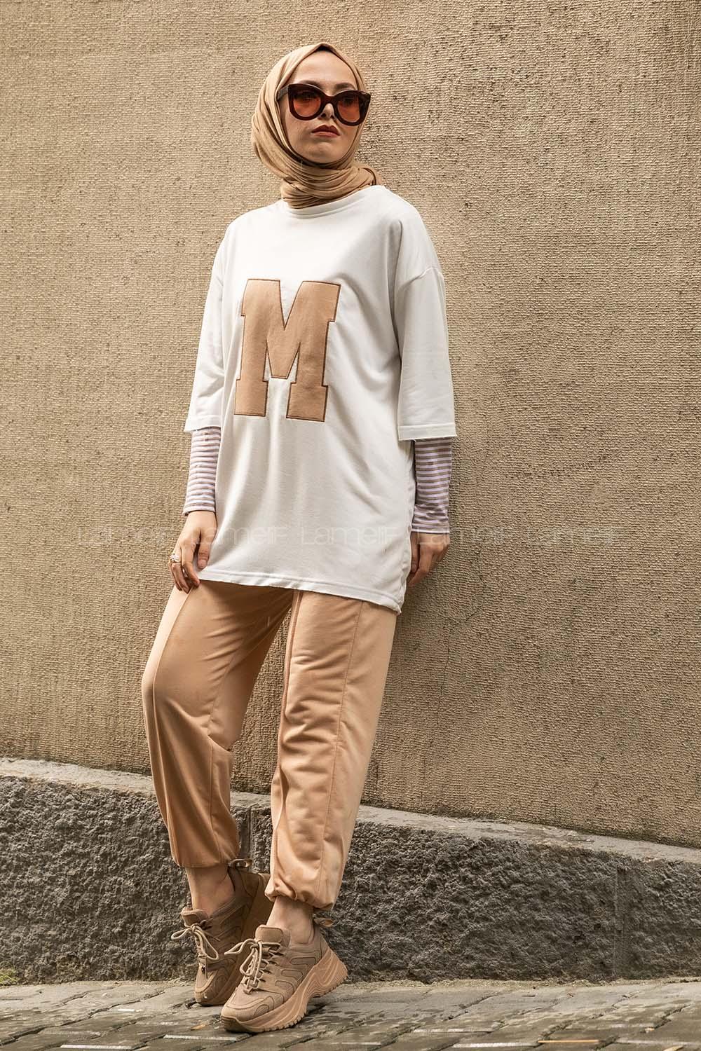 Modalamelif M Nakış Detaylı İkili Takım Sütlü Kahve