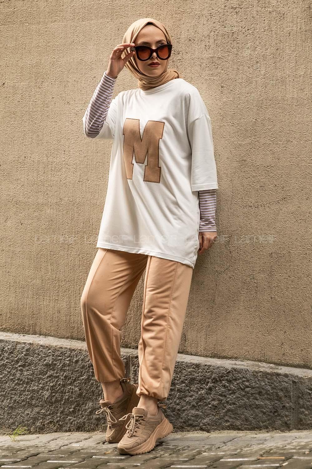 Modalamelif M Nakış Detaylı İkili Takım Sütlü Kahve